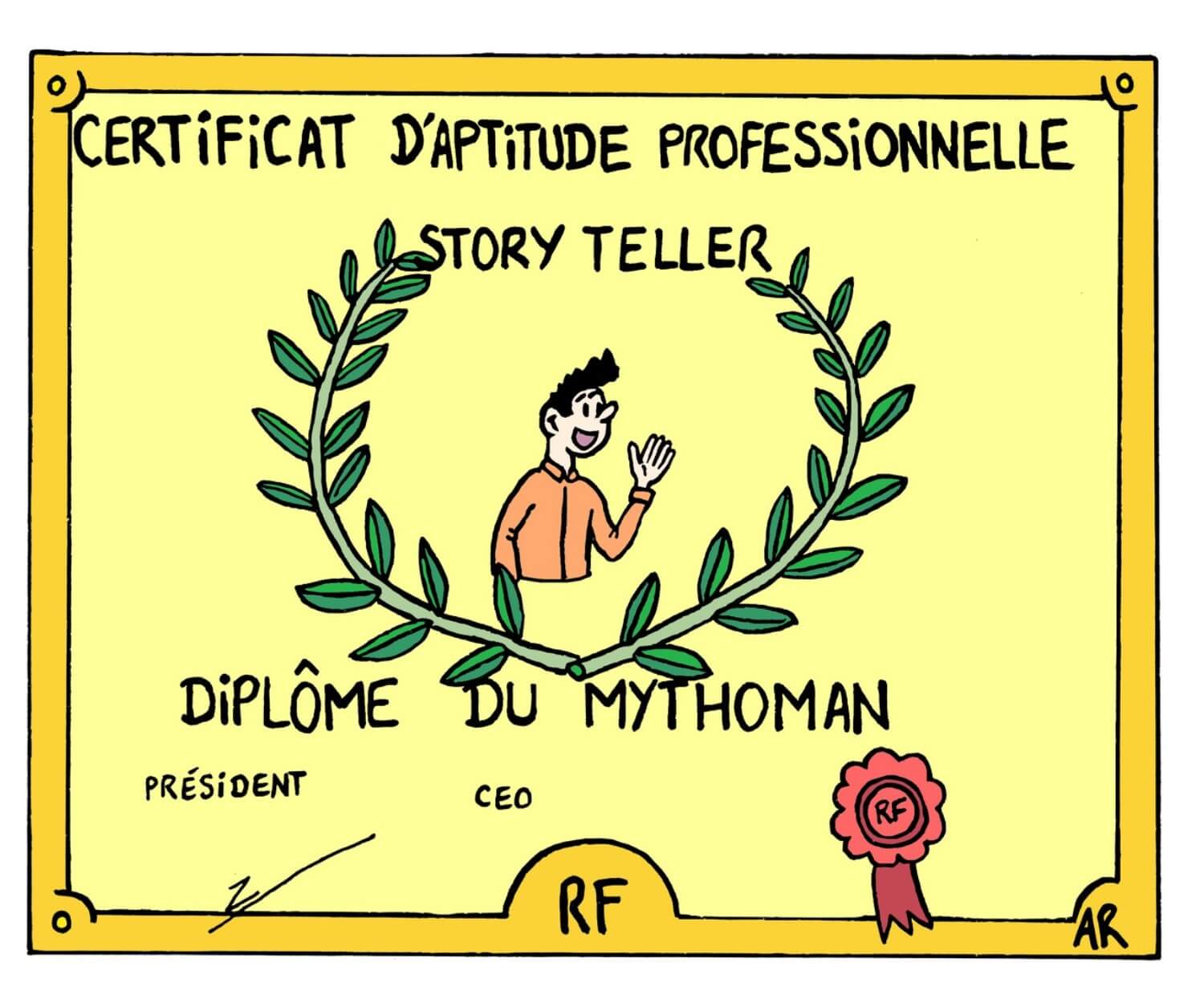Dessin d'humour le diplôme de storytelling.