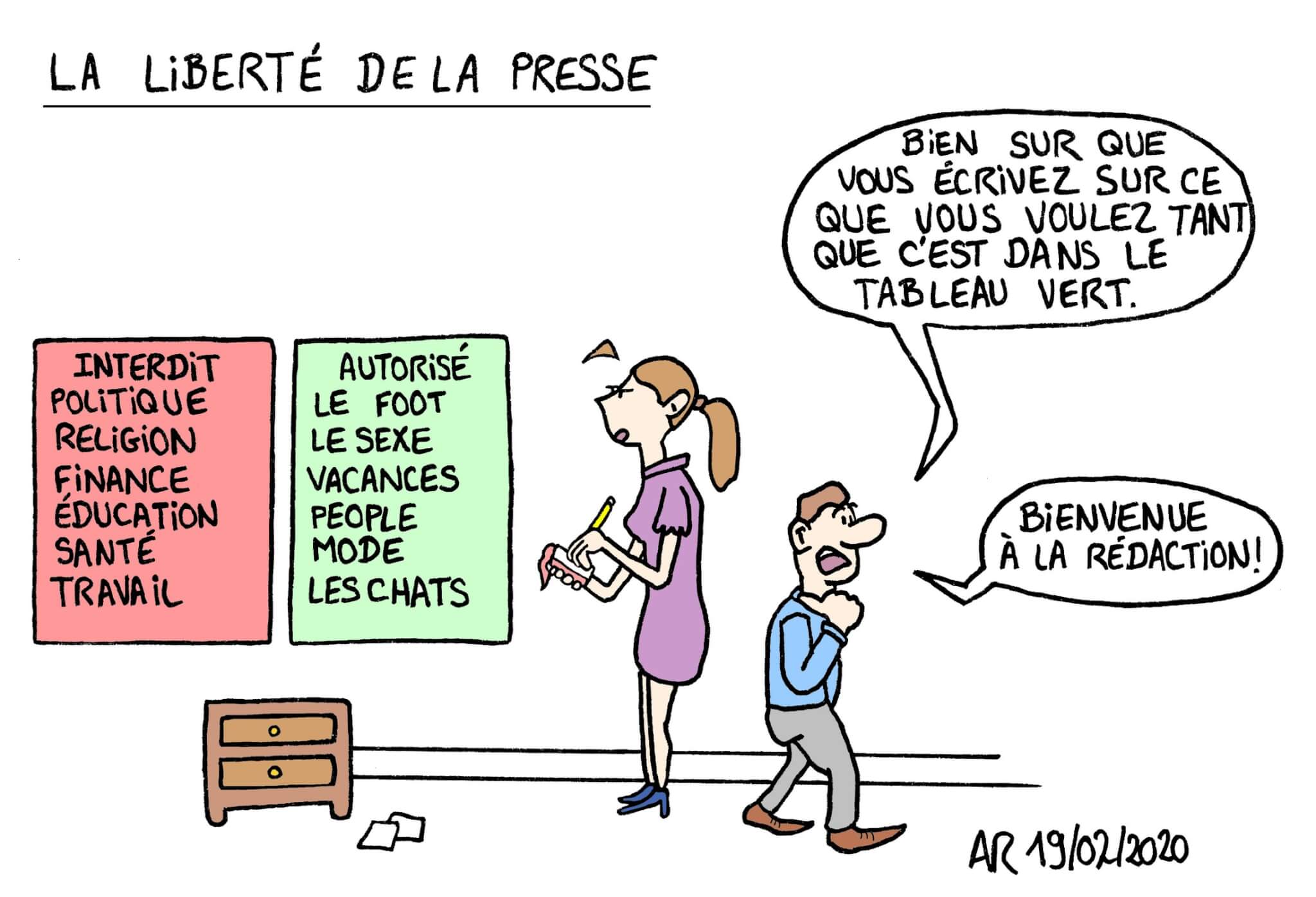 Dessin de Presse Vive la liberté d'expression du journalisme Humour