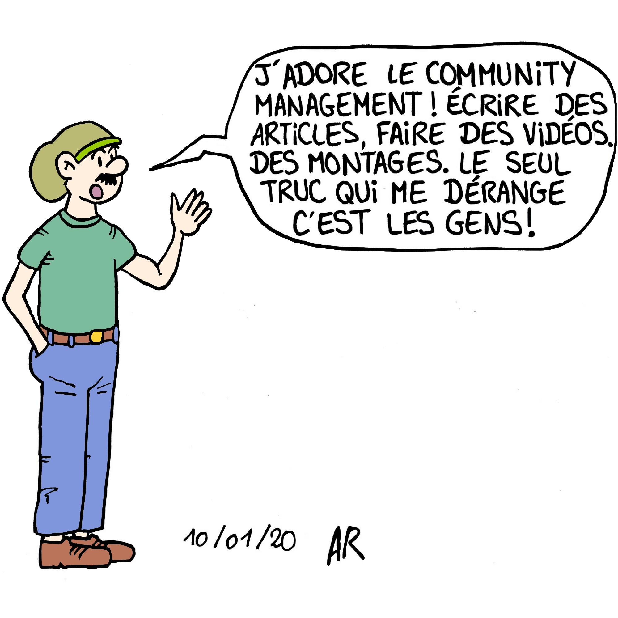 Gag sur comment créer de l'interaction sur les réseaux sociaux. dessin drôle