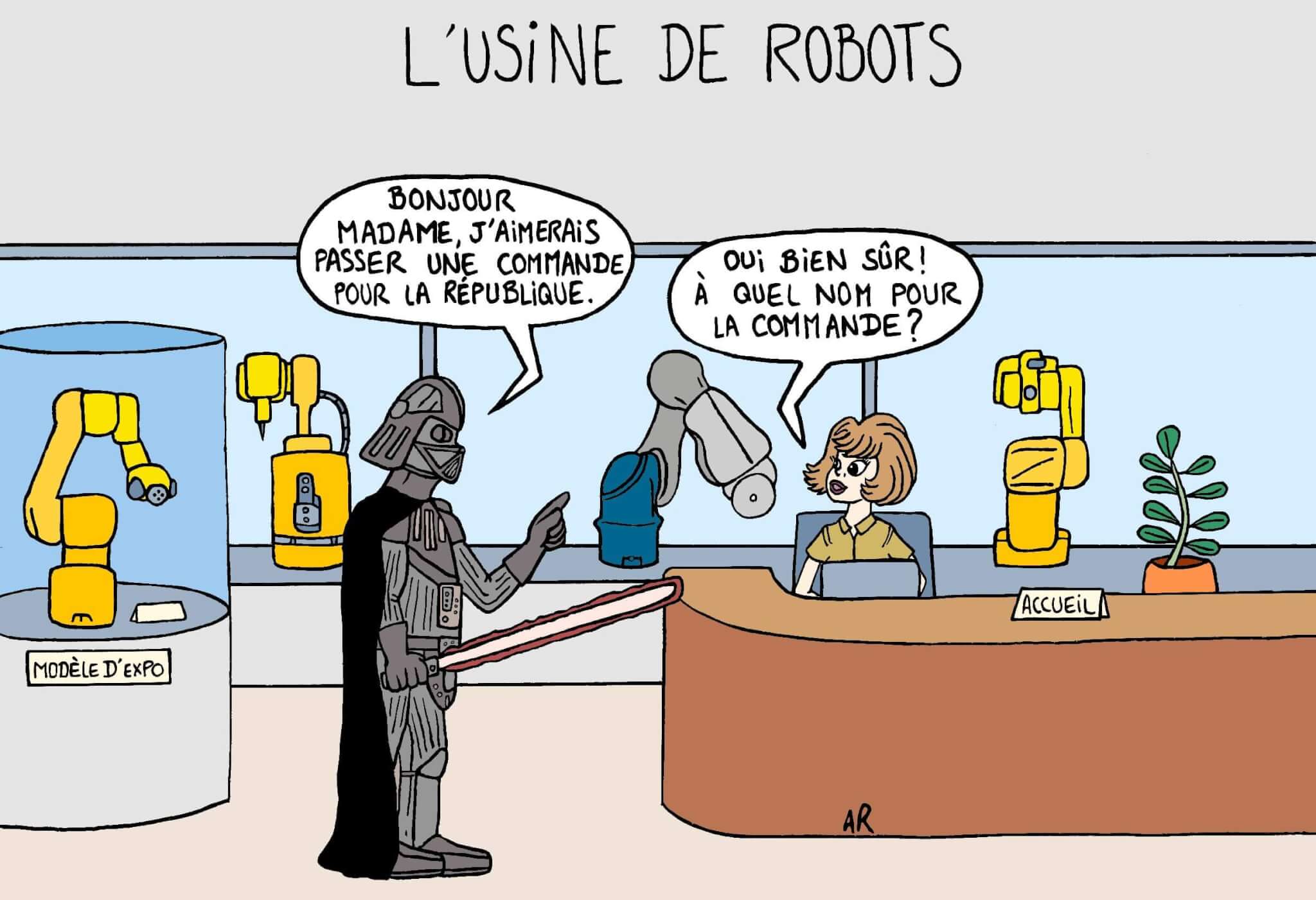 Dessin humoristique en BD sur star wars - Parodie de Dark Vador