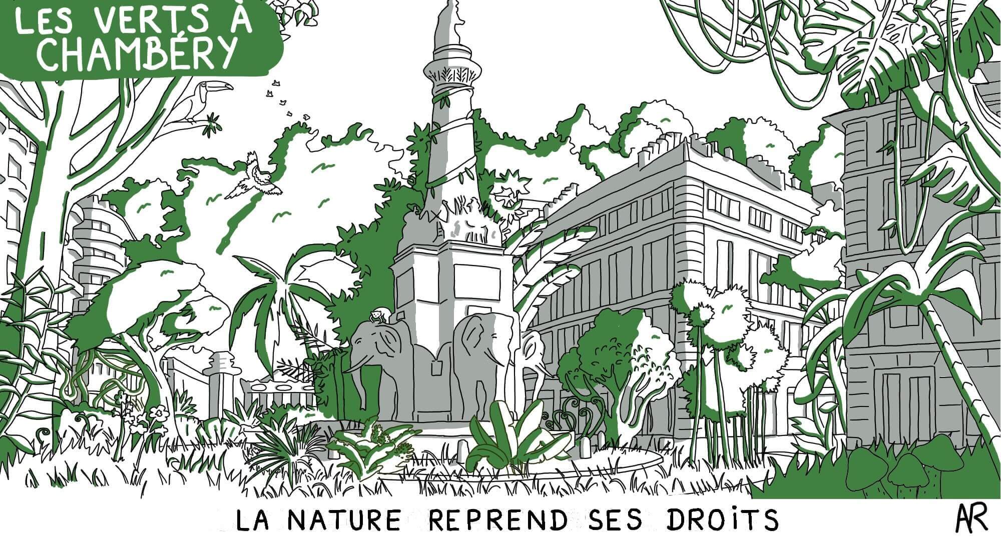 Dessin La fontaine des 4 sans cul Chambéry