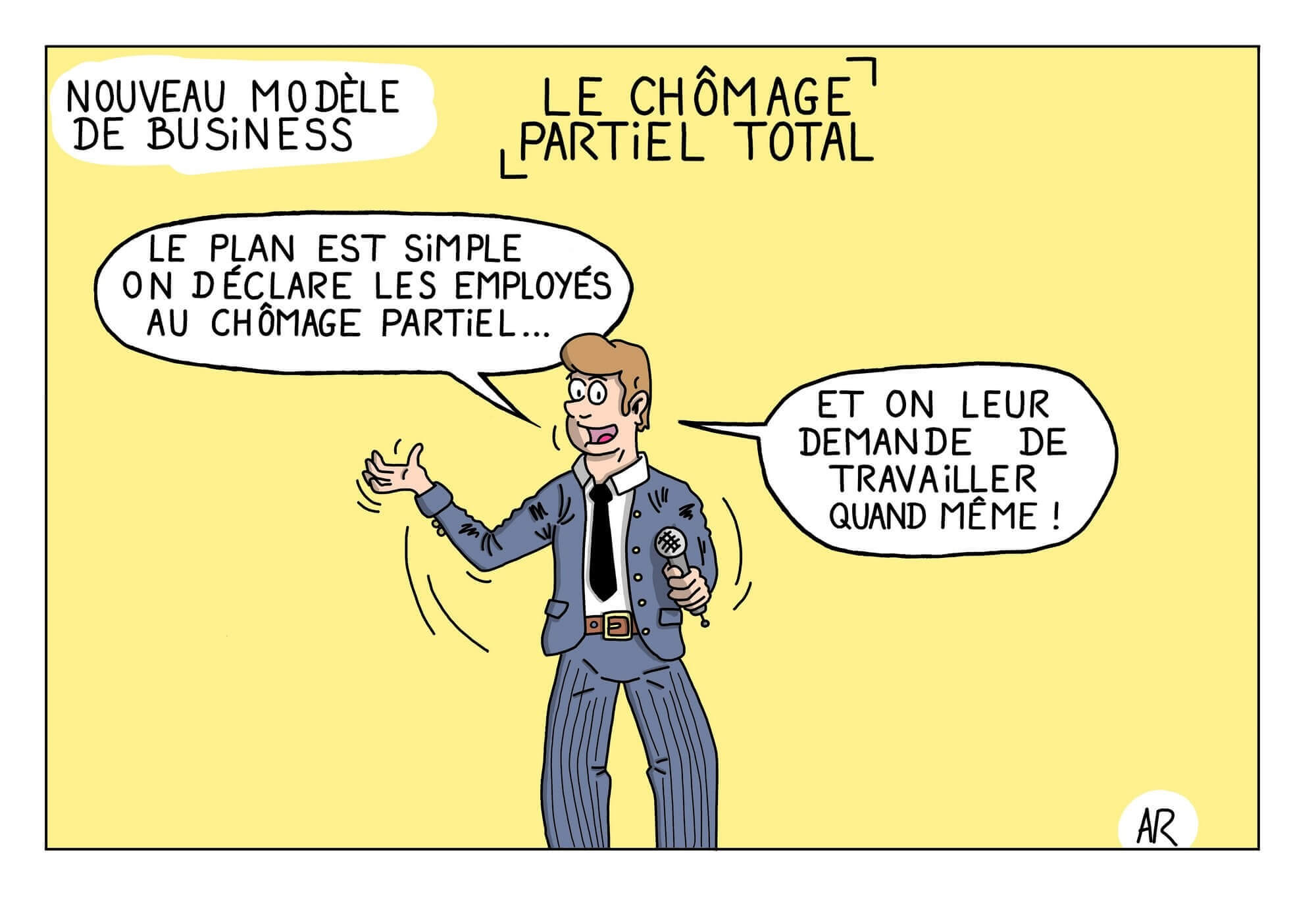Dessin humoristique sur le chômage partiel et la crise